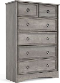 Modern 6 Drawer Dresser, Tall Chest of Drawers Closet Organizers & Storage Clothes - Easy Pull Handle, Textured Borders (Color: Gray Wash)