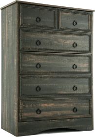 Modern 6 Drawer Dresser, Tall Chest of Drawers Closet Organizers & Storage Clothes - Easy Pull Handle, Textured Borders (Color: Rustic Dark Gray)