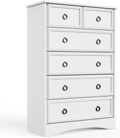 Modern 6 Drawer Dresser, Tall Chest of Drawers Closet Organizers & Storage Clothes - Easy Pull Handle, Textured Borders (Color: White)