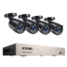 ZOSI 1080P 8CH TVI CCTV Video Surveillance Security Camera System Wired DVR Kit for Outdoor Indoor Home Waterproof Night Vision (Color: With 4 Black Cameras, Build-in HDD: 1T)