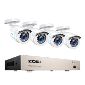 ZOSI 1080P 8CH TVI CCTV Video Surveillance Security Camera System Wired DVR Kit for Outdoor Indoor Home Waterproof Night Vision (Color: With 4 White Cameras, Build-in HDD: 1T)