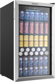 EUHOMY Beverage Refrigerator and Cooler, 126 Can Mini fridge with Glass Door, Small Refrigerator with Adjustable Shelves (Color: Silver)