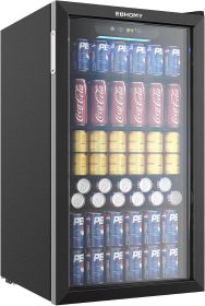 EUHOMY Beverage Refrigerator and Cooler, 126 Can Mini fridge with Glass Door, Small Refrigerator with Adjustable Shelves (Color: Black)