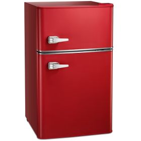 3.2 Cu.Ft Mini fridge with Freezer, Double Door Compact Refrigerator, Retro Mini Refrigerator for Dorm, Office, Bedroom(Red) (Color: Red)