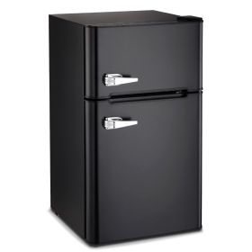 3.2 Cu.Ft Mini fridge with Freezer, Double Door Compact Refrigerator, Retro Mini Refrigerator for Dorm, Office, Bedroom(Red) (Color: Black)