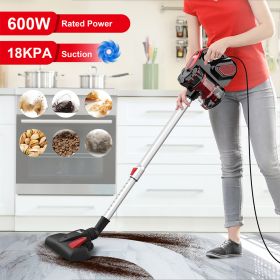 Vacuum Cleaner Corded INSE I5 18Kpa Powerful Suction 600W Motor Stick Handheld Vaccum Cleaner for Home Pet Hair Hard Floor (Color: Red, Plug Type: us)