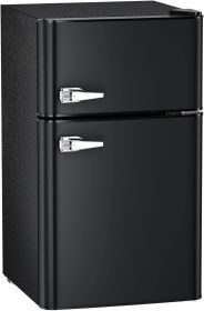 Antarctic Star Compact Mini Refrigerator Separate Freezer, Small Fridge Double 2-Door Adjustable Removable Retro Stainless Steel (Color: Black)