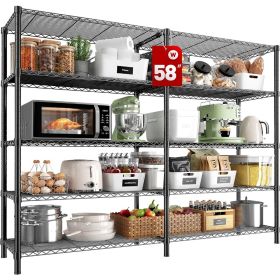 5 Tier Storage Shelves 1400LBS Wire Shelving Unit Metal Shelving for Storage Rack Shelves for Storage Heavy Duty Garage (Color: Black)