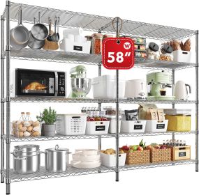 5 Tier Storage Shelves 1400LBS Wire Shelving Unit Metal Shelving for Storage Rack Shelves for Storage Heavy Duty Garage (Color: Chrome Silver)