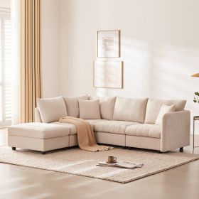 [VIDEO provided][New]89*79"Modern Sectional Sofa with Vertical Stripes,2 Pillows,5-Seat Couch with Convertible Ottoman,Various Combinations (Color: as Pic)