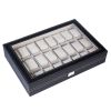 US 24/12Slot Watch Box Leather Display Case Top Glass Storage Watch Case Jewelry Display Storage Top Glass Storage