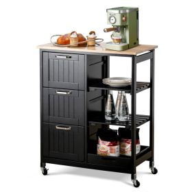 Rolling Kitchen Island Utility Storage Cart with 3 Large Drawers (Color: Black)