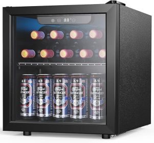 Joy Pebble Beverage Refrigerator Cooler 12 Bottle 48 Can - Mini Fridge with Glass Door for Beer Drink Wine,Freestanding beverage (Color: 1.3 Cu.ft, Plug Type: us)