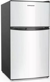 BANGSON Mini Fridge with Freezer, 2 Door Small Refrigerator with Freezer, Mini Fridge for Bedroom, 3.2 CU.FT, For Home, Office (Color: Silver)