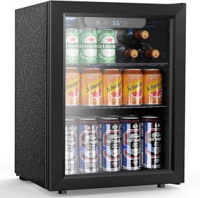 Joy Pebble Beverage Refrigerator Cooler 12 Bottle 48 Can - Mini Fridge with Glass Door for Beer Drink Wine,Freestanding beverage (Color: 1.7 Cu.Ft, Plug Type: us)