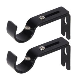 Curtain Pole Holder 1 Set Useful Wall-mounted Wrought Iron Window Drapes Pole Fixing Rack with Screws Home Use (Color: Black)