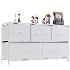 Dresser for Bedroom Storage Drawers Fabric Storage Tower with 5 Drawers, Chest of Drawers with Fabric Bins (Color: White)