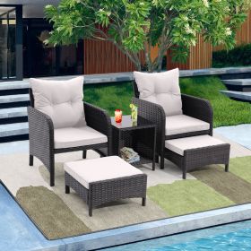 5 Piece Outdoor Patio Furniture Set,All Weather PE Rattan Conversation Chairs with Armrest and Removable Cushions (Color: Beige)