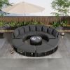 Outdoor Patio Furniture Luxury Circular Outdoor Sofa Set Rattan Wicker Sectional Sofa Lounge Set with Tempered Glass Coffee Table, 6 Pillows