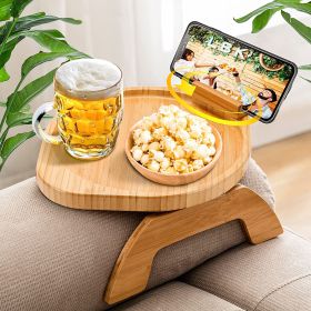 Bamboo Sofa Clip on Side Table for Wide Couches Arm, Foldable Couch Tray with 360¬∞ Rotating Phone Holder (Color: Round-natura)