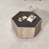 WESOME Hexagonal Rural Style Garden Retro Living Room Coffee Table with 2 drawers, Textured Black + Warm Oak