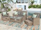 Patio Furniture Set;  4 Piece Outdoor Conversation Set All Weather Wicker Sectional Sofa with Ottoman and Cushions