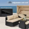 Rattan Furniture Daybed with Canopy 7 Pieces Outdoor Day Bed Wicker Sectional Sofa Set Patio Furniture Set with Adjustable