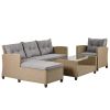 Outdoor;  Patio Furniture Sets;  4 Piece Conversation Set Wicker Ratten Sectional Sofa with Seat Cushions