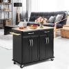 Rolling Kitchen Island Cart with Rubber Wood Top and Smooth Lockable Wheels