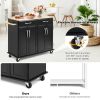 Rolling Kitchen Island Cart with Rubber Wood Top and Smooth Lockable Wheels