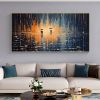 Hand Painted Oil Painting Abstract Rain Scenery Oil Painting on Canvas Original Couple Painting