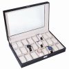 US 24/12Slot Watch Box Leather Display Case Top Glass Storage Watch Case Jewelry Display Storage Top Glass Storage