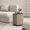 WESOME Hexagonal Rural Style Garden Retro Living Room Coffee Table with 2 drawers, Textured Black + Warm Oak