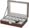 US 24/12Slot Watch Box Leather Display Case Top Glass Storage Watch Case Jewelry Display Storage Top Glass Storage