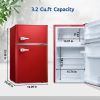 3.2 Cu.Ft Mini fridge with Freezer, Double Door Compact Refrigerator, Retro Mini Refrigerator for Dorm, Office, Bedroom(Red)