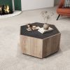 WESOME Hexagonal Rural Style Garden Retro Living Room Coffee Table with 2 drawers, Textured Black + Warm Oak