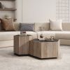 WESOME Hexagonal Rural Style Garden Retro Living Room Coffee Table with 2 drawers, Textured Black + Warm Oak