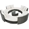 Outdoor Patio Furniture Luxury Circular Outdoor Sofa Set Rattan Wicker Sectional Sofa Lounge Set with Tempered Glass Coffee Table, 6 Pillows