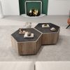 WESOME Hexagonal Rural Style Garden Retro Living Room Coffee Table with 2 drawers, Textured Black + Warm Oak