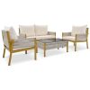 4-Piece Rope Patio Furniture Set, Outdoor Furniture with Tempered Glass Table